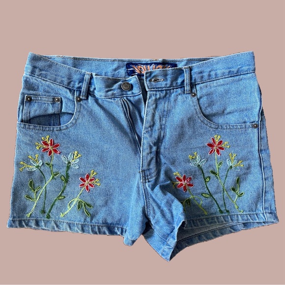 Jou Jou 90s Embroidered Denim Shorts - Picture 1 of 4